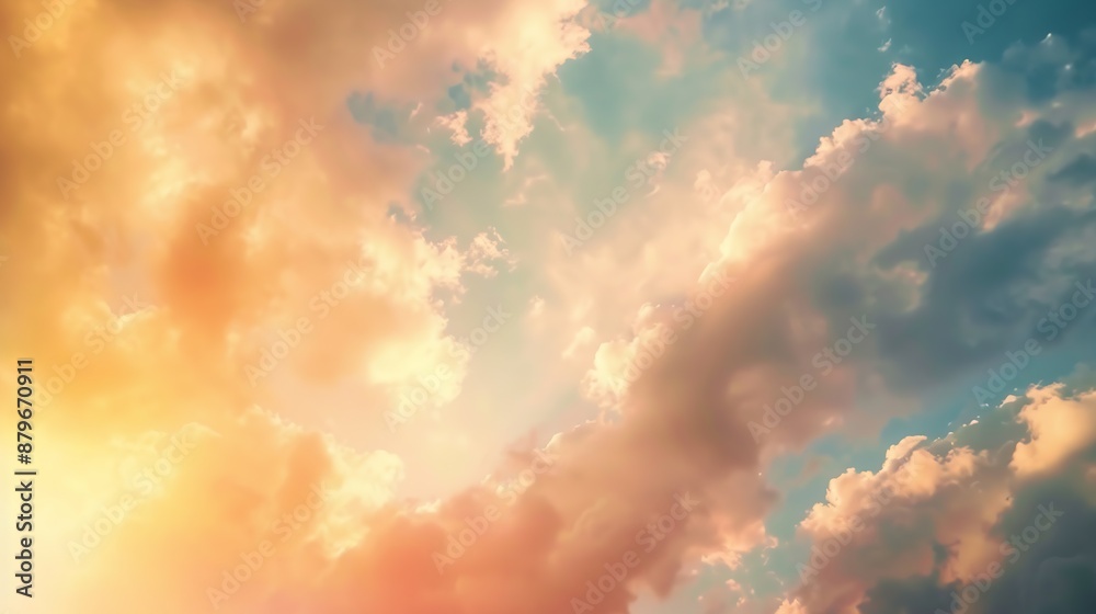 Aufkleber real majestic sunrise sundown sky background with gentle colorful clouds without birds panoramic big