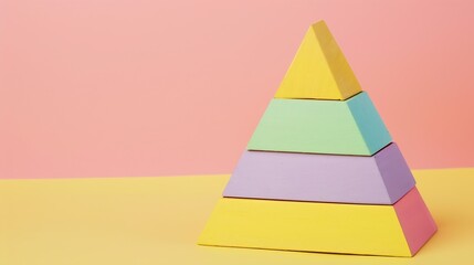 Education kid arch toy  pastel pyramid game on pink background Colorful wooden figure on yellow background kid play concept : Generative AI