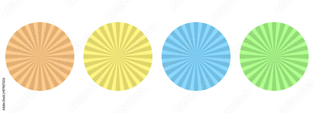Poster circular sunburst backgrounds in warm and cool tones isolated on a transparent background - round co