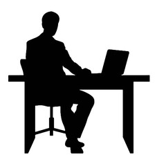 young man  cartoon character sitting on chair and working online using laptop