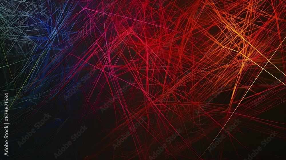 Poster color string art abstract pattern on black background : Generative AI
