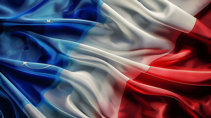 Olympic rings on top of abstract digital background or texture design of french flag colors, France national country symbol illustration wavy silk fabric background