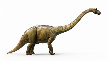 Fototapeta premium A side view of a dinosaur model that highlights its long neck and robust body, providing an educational insight into the anatomy of these magnificent prehistoric creatures.