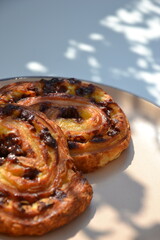 French puff pastry on white backgorund white shadow