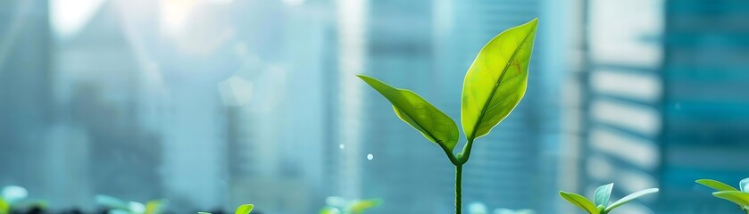 Green Leaf Sprout in Front of Blue Blurred Background Illustration