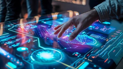Futuristic Interface Illustration with Hand Interacting with Futuristic UI