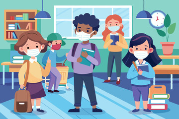 Back to school in the COVID-19 pandemic stock illustration
