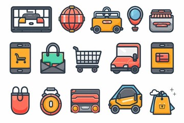 24 Icons representing AI in e-commerce technology, a minimalist composition