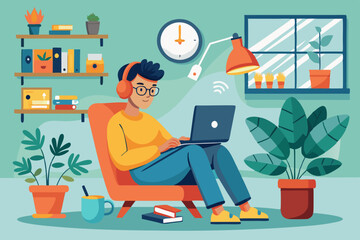 Young creator working at home and relax stock illustration