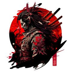 A design of a samurai worrior in okami style