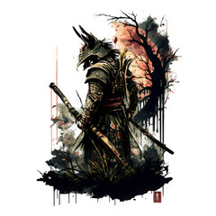 A design of a samurai worrior in okami style