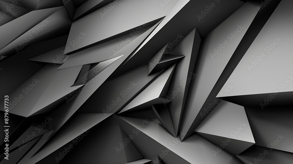 Fototapete black white abstract background geometric shape lines triangles 3d effect light glow shadow gradient