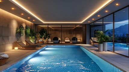 Obraz premium Luxury indoor swimming pool with ambient lighting