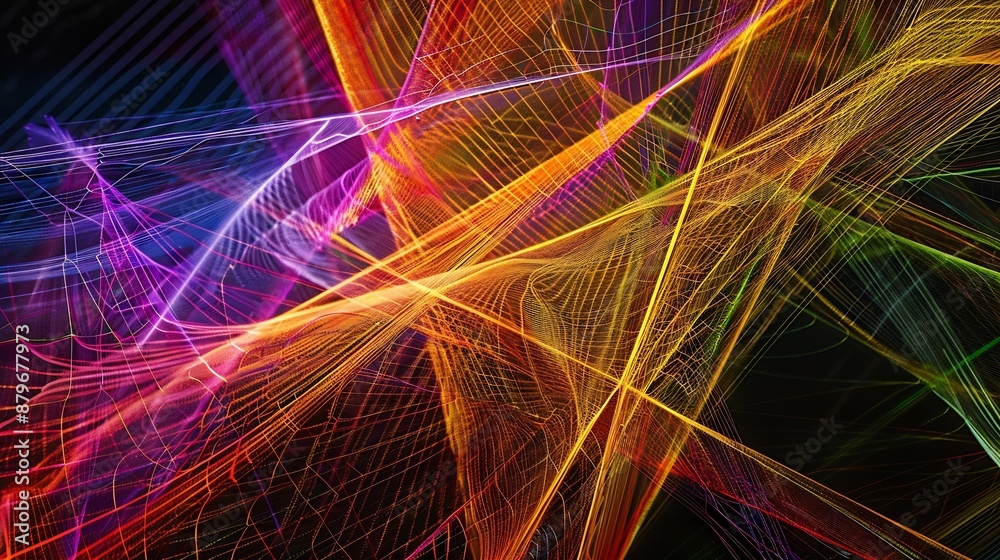 Poster color string art abstract pattern on black background : Generative AI