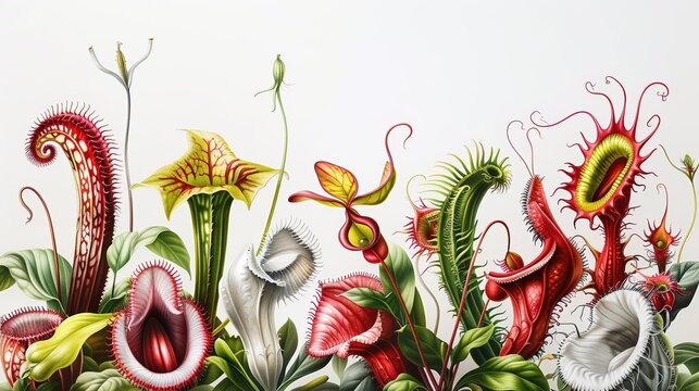 Vintage botanical illustration of carnivorous plants