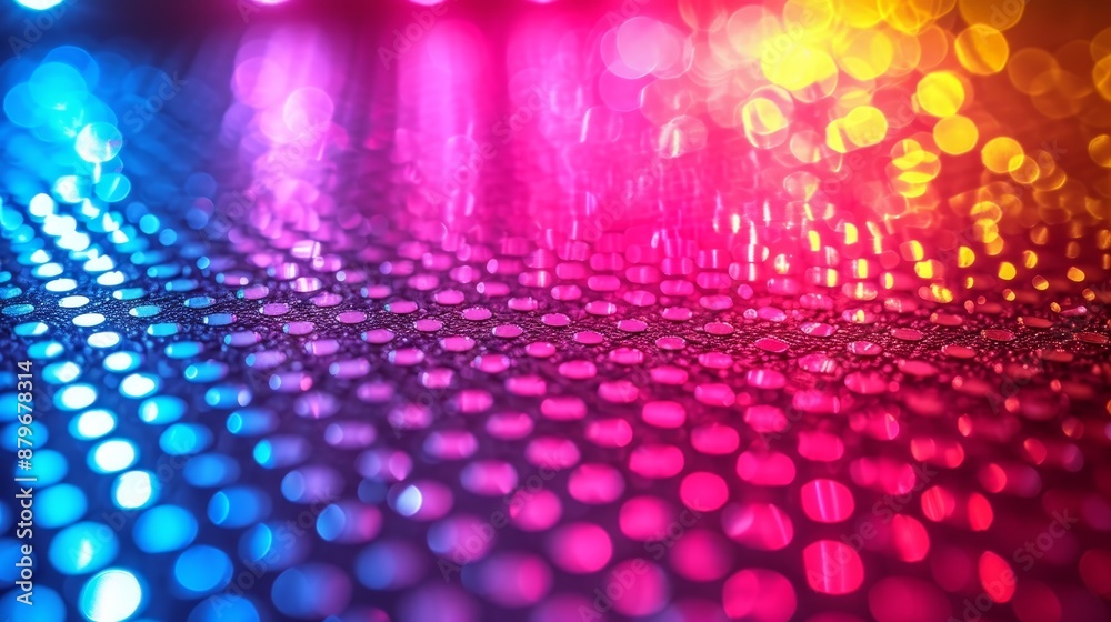 Poster pink surface with out-of-focus colored lights, creating a bokeh effect
