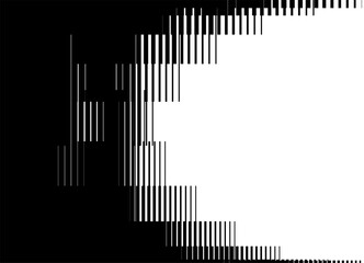 Black and white striped pattern with broken lines. Transition between colors. Modern vector background from abstract pixels