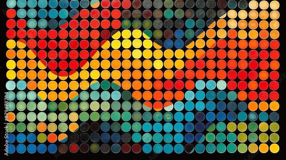 Aufkleber abstract painting featuring a grid of various colored circles