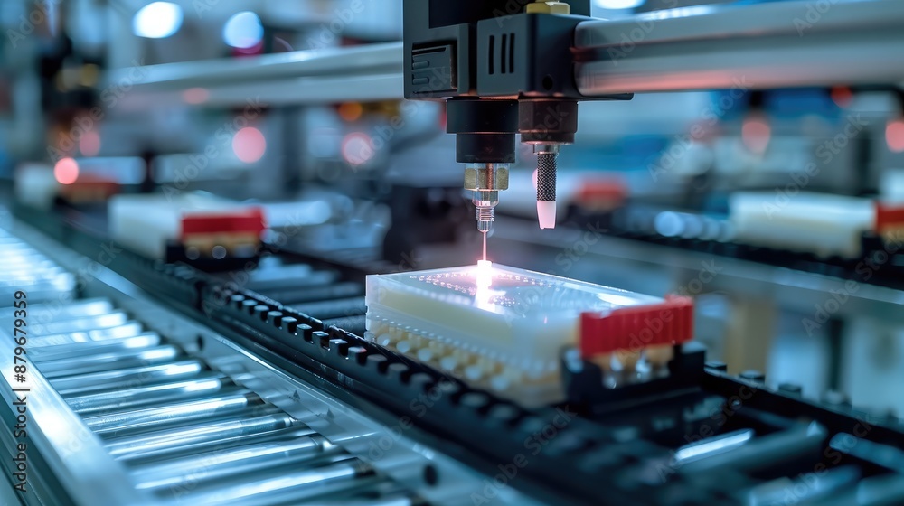 Aufkleber A close-up photo of the production process of USB flash drive environmental testing in the factory. Generative AI.