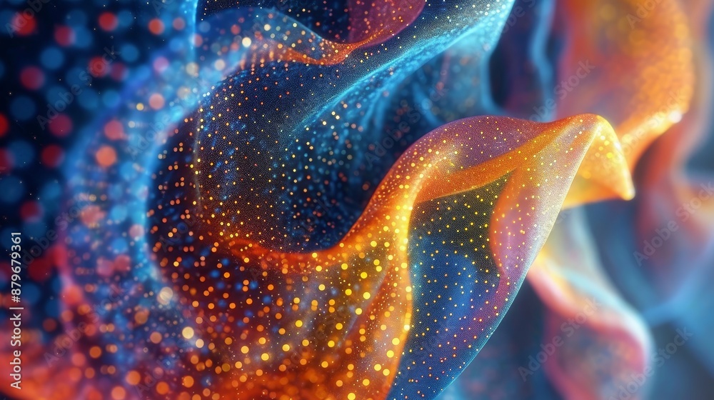 Aufkleber A close-up of a colorful abstract pattern with wavy lines and glittering dots