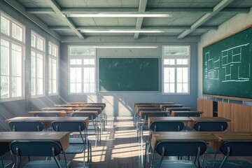 Serene Classroom Environment with Neatly Aligned Desks