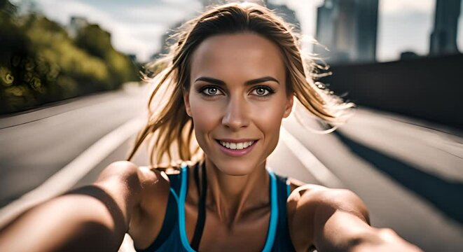 Woman runner in a marathon.
