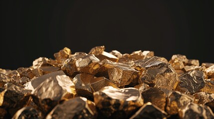 A close-up of a pile of shiny golden nuggets against a dark background.