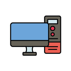 desktop computer color line icon with white background vector stock illustration