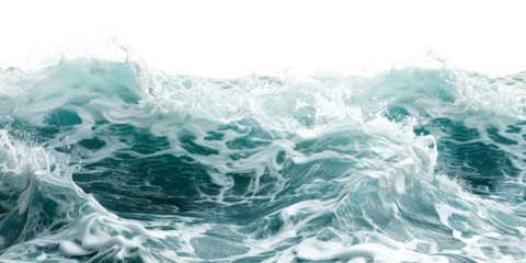 Dynamic Ocean Waves Crashing with White Foam Against, on transparent background