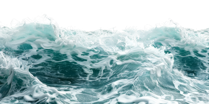 Dynamic Ocean Waves Crashing with White Foam Against, on transparent background