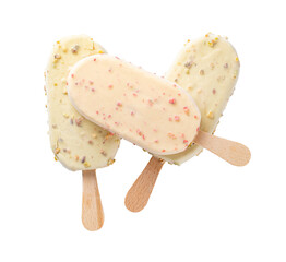 Ice cream in a glaze of white chocolate