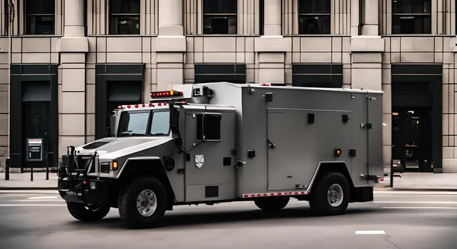 Armored van in the city.