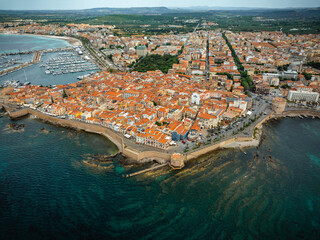 aerial photo with drone of the city Alghero on the island of Sardinia Italy