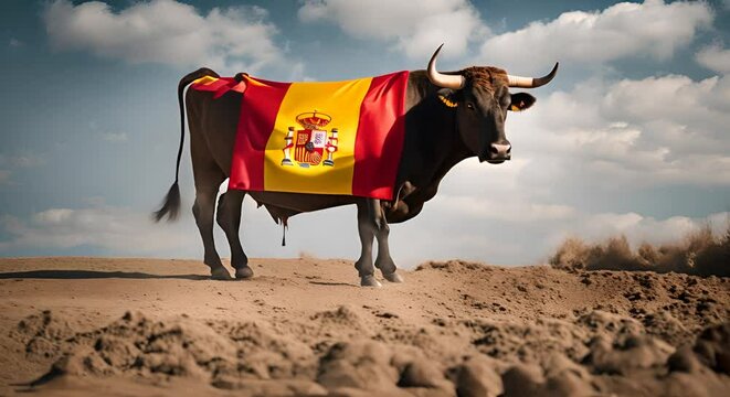 Bull with flag of Spain.