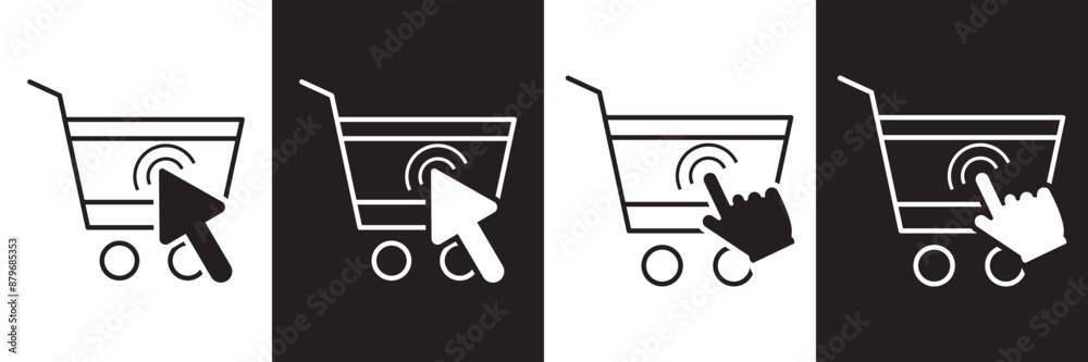 Poster shopping cart icon. web store shopping cart icon. full and empty shopping cart symbol in thin line a