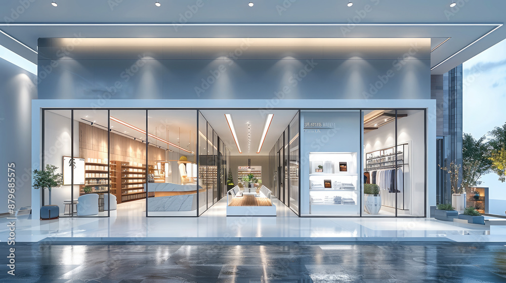 Poster front view of shopping store contemporary. generative ai.