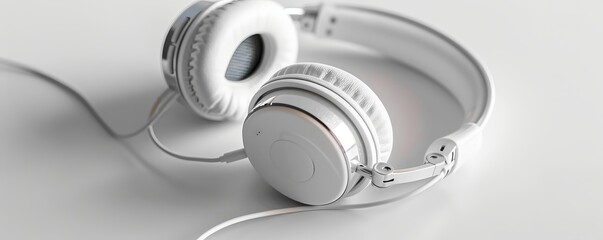 Isolated silver headphones on white background mockup, 4K hyperrealistic photo