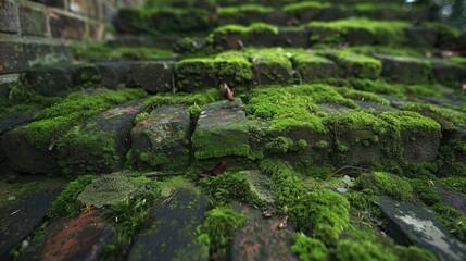 Moss covered old bricks