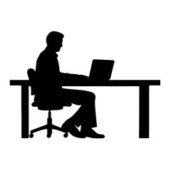 Business people working on laptop vector silhouette  