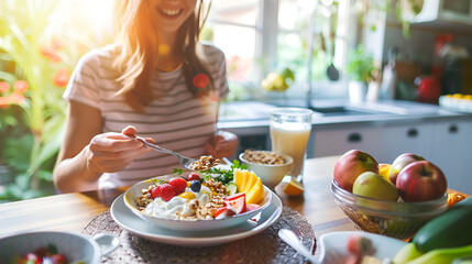 Bright and Healthy Breakfast with Fresh Fruits and Yogurt