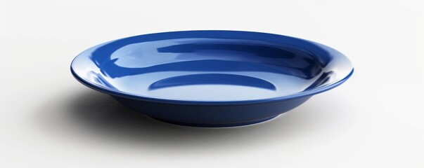 Isolated blue ceramic plate on white background mockup, 4K hyperrealistic photo