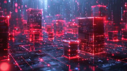 Obraz premium Decentralized blockchain nodes protecting a digital asset storage facility, digital fortress concept. 