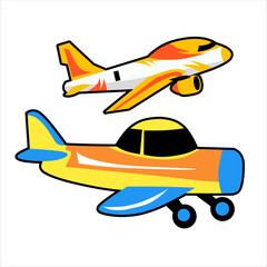 Airplane set icon. flying airship isolated on white background. planes for children's books, magazines and children's designs