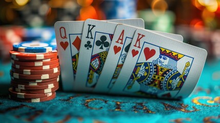 Royal Flush Playing Cards on Green Felt Table