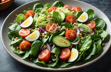 healthy and colourful breakfast served on table with drinks