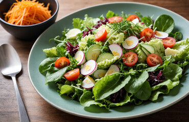 healthy and colourful breakfast served on table with drinks