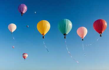 beautiful colourful balloon flying in sunny sky