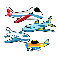 Airplane set icon. flying airship isolated on white background. planes for children's books, magazines and children's designs