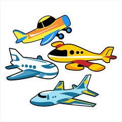 Airplane set icon. flying airship isolated on white background. planes for children's books, magazines and children's designs