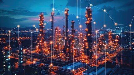 Fototapeta premium IoT-enabled oil refinery security system, industrial safety and cybersecurity.